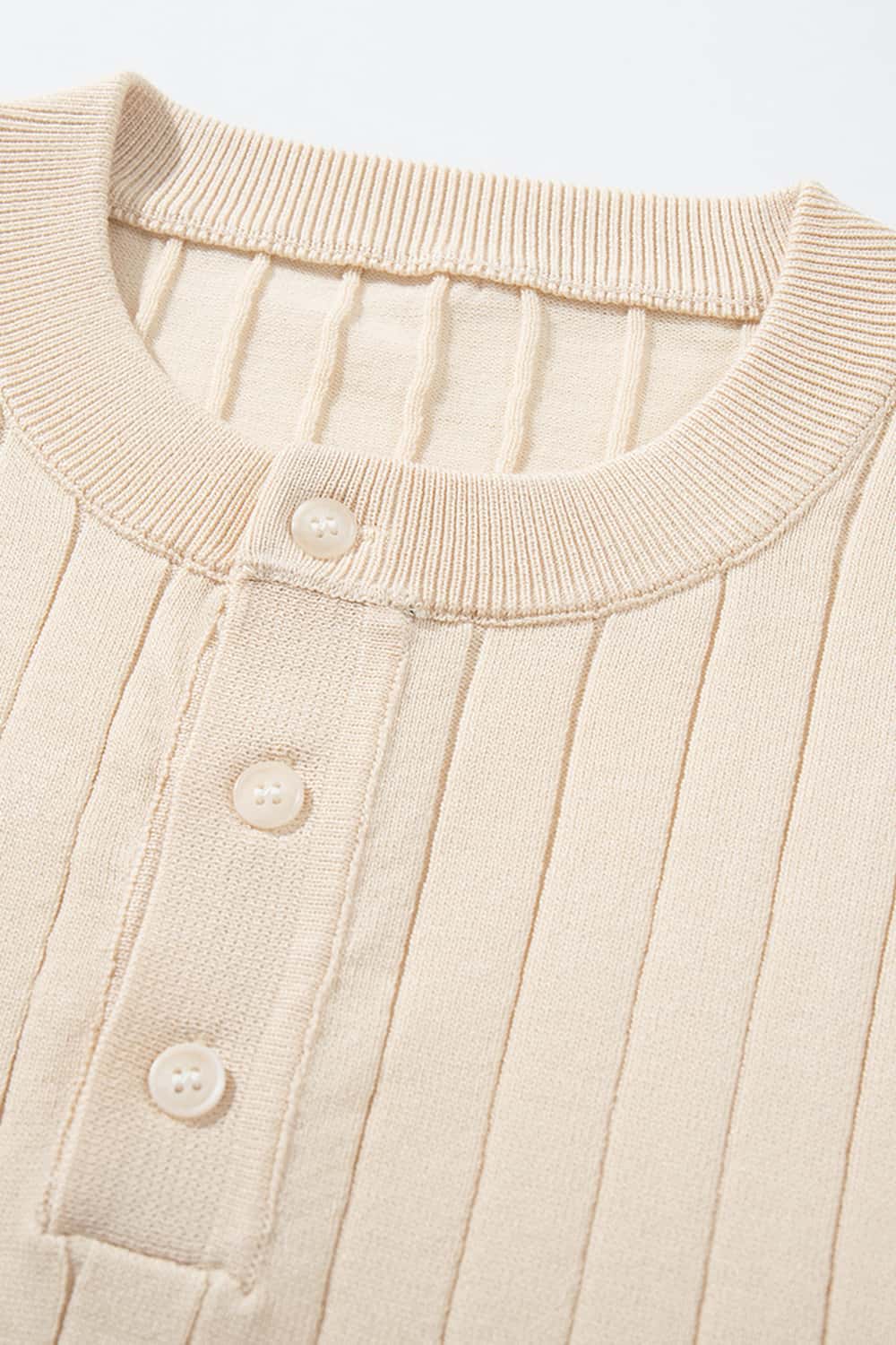 Ribbed Henley Short Sleeve Knit Top - Apricot