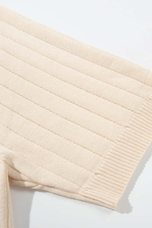 Ribbed Henley Short Sleeve Knit Top - Apricot