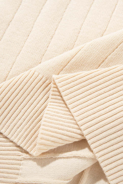 Ribbed Henley Short Sleeve Knit Top - Apricot