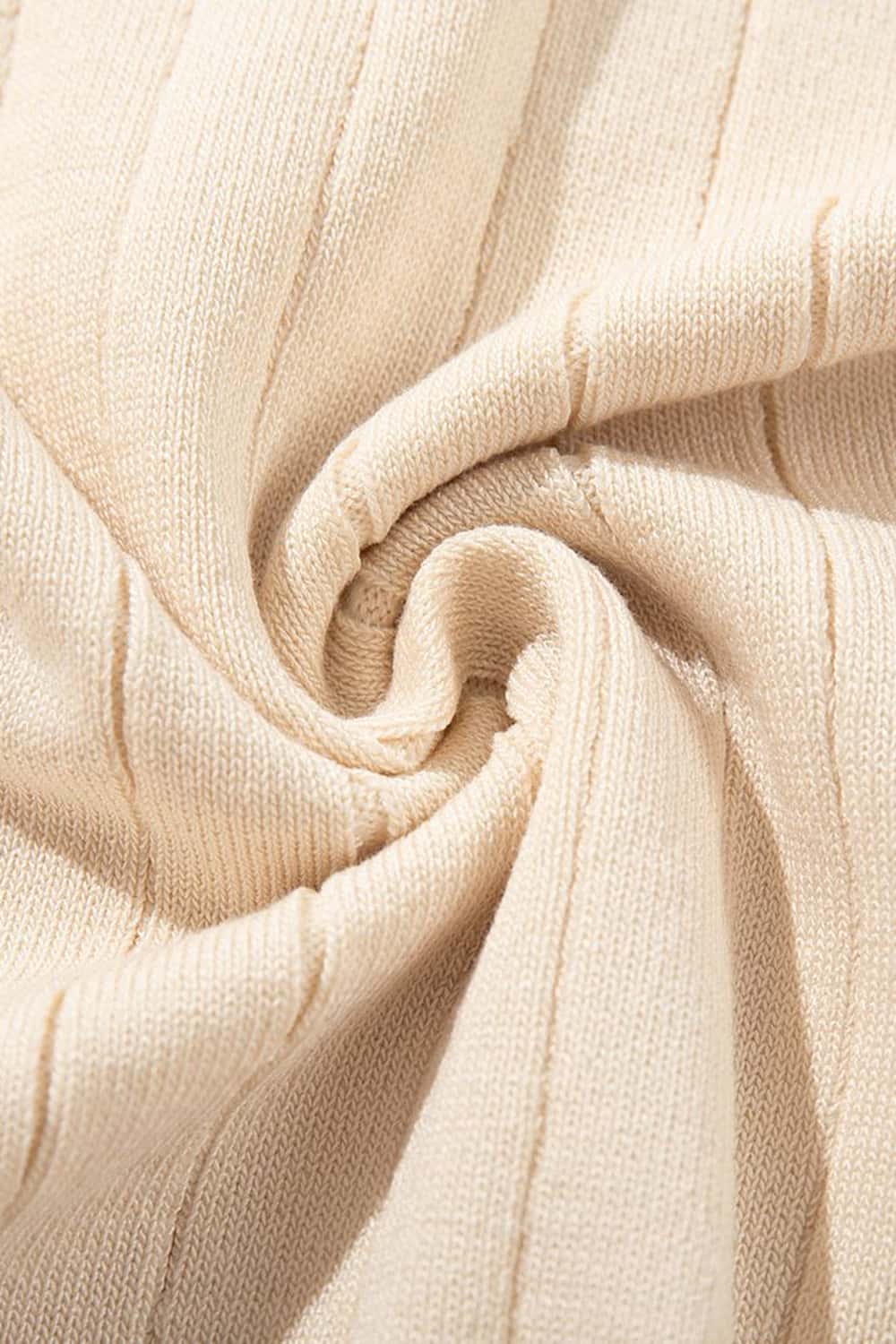 Ribbed Henley Short Sleeve Knit Top - Apricot