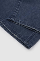 Layered Waist Washed Denim Shorts - Dark Blue