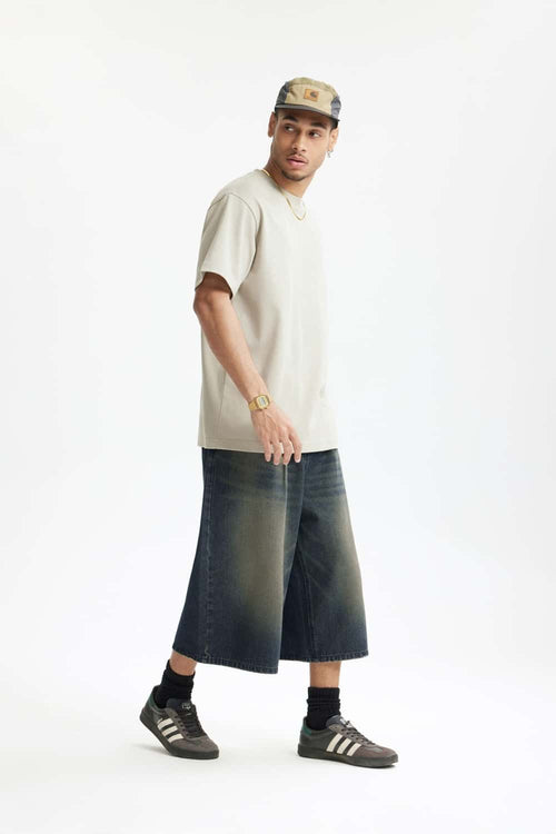 Layered Waist Washed Denim Shorts - Grayish Coffee