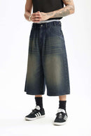 Layered Waist Washed Denim Shorts - Grayish Coffee