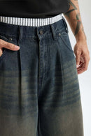 Layered Waist Washed Denim Shorts - Grayish Coffee