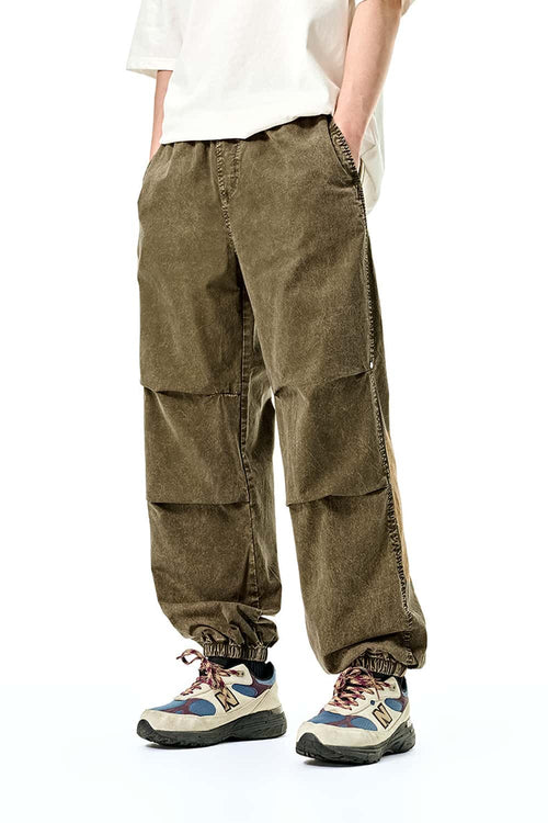 Washed Utility Jogger Pants - Brown
