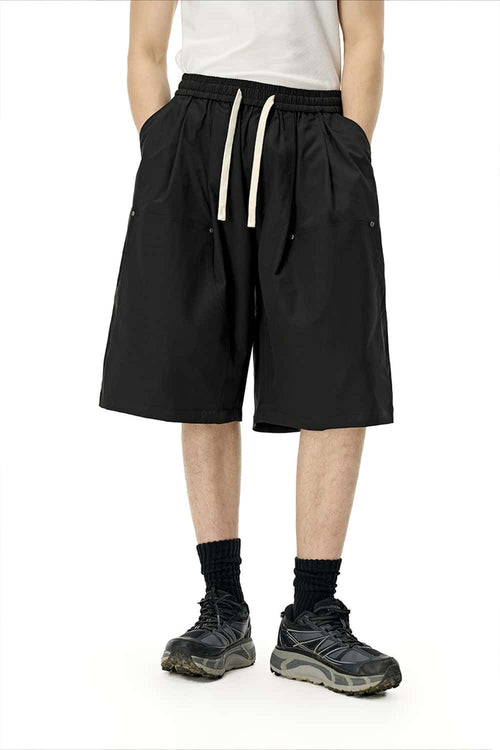 Rivet Detail Utility Long Shorts - Black