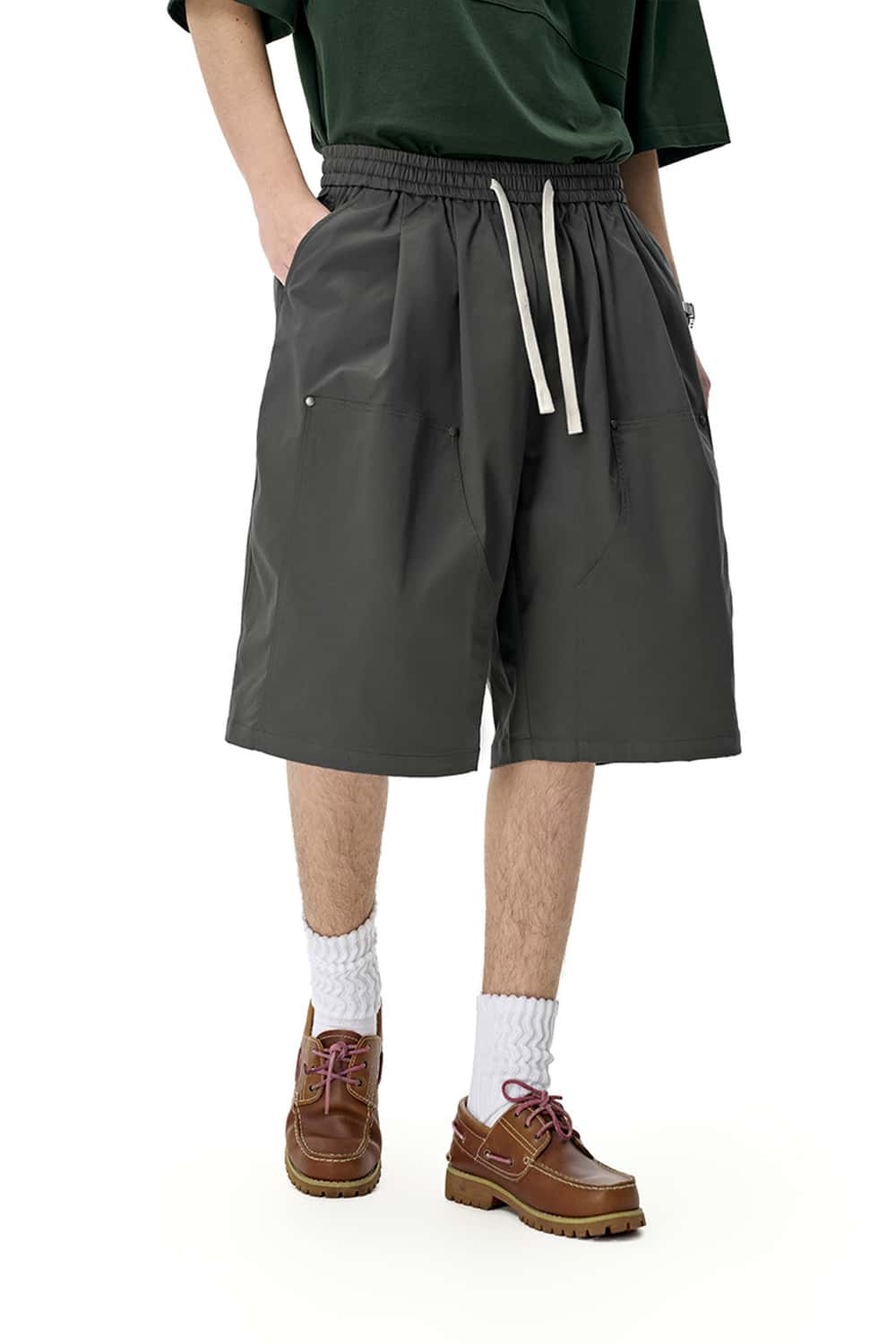 Rivet Detail Utility Long Shorts - Gray