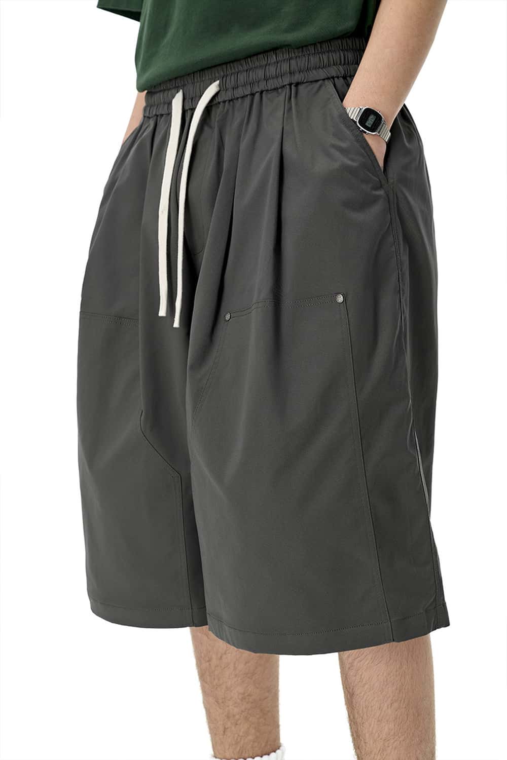 Rivet Detail Utility Long Shorts - Gray