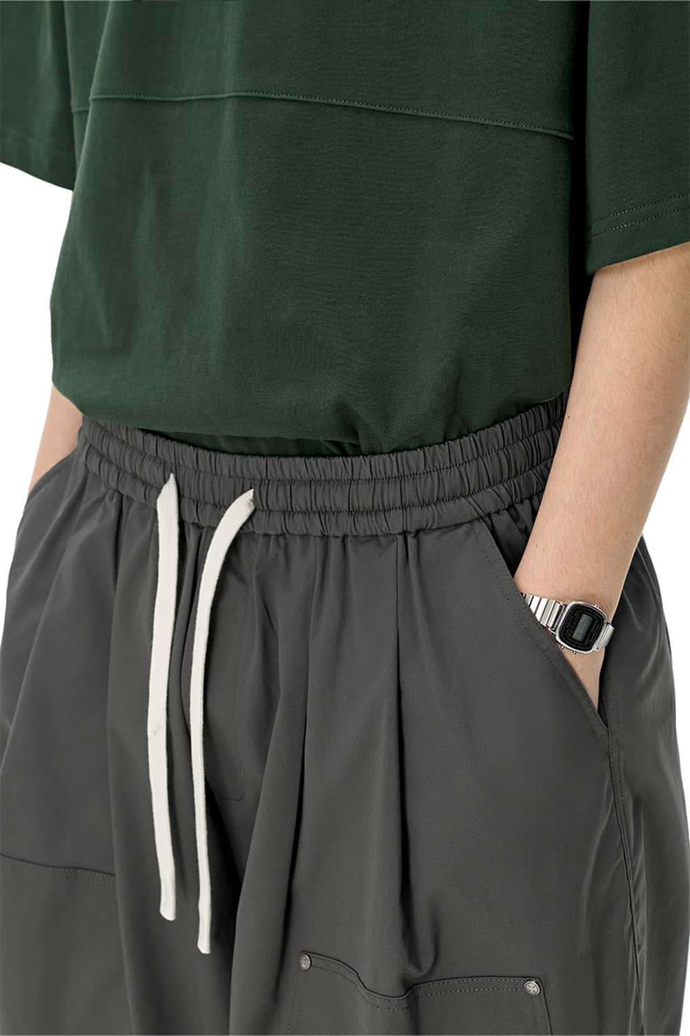 Rivet Detail Utility Long Shorts - Gray