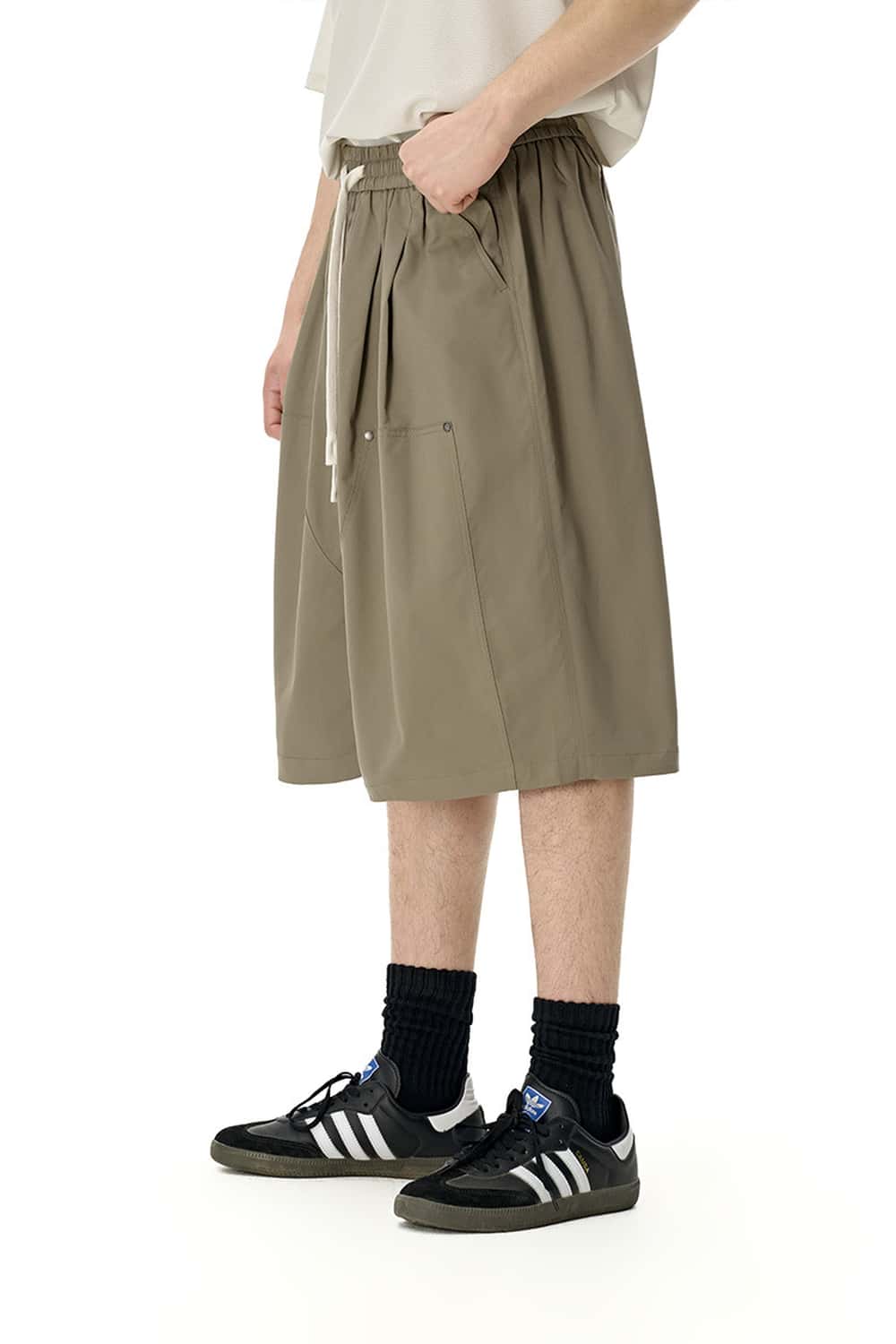 Rivet Detail Utility Long Shorts - Khaki