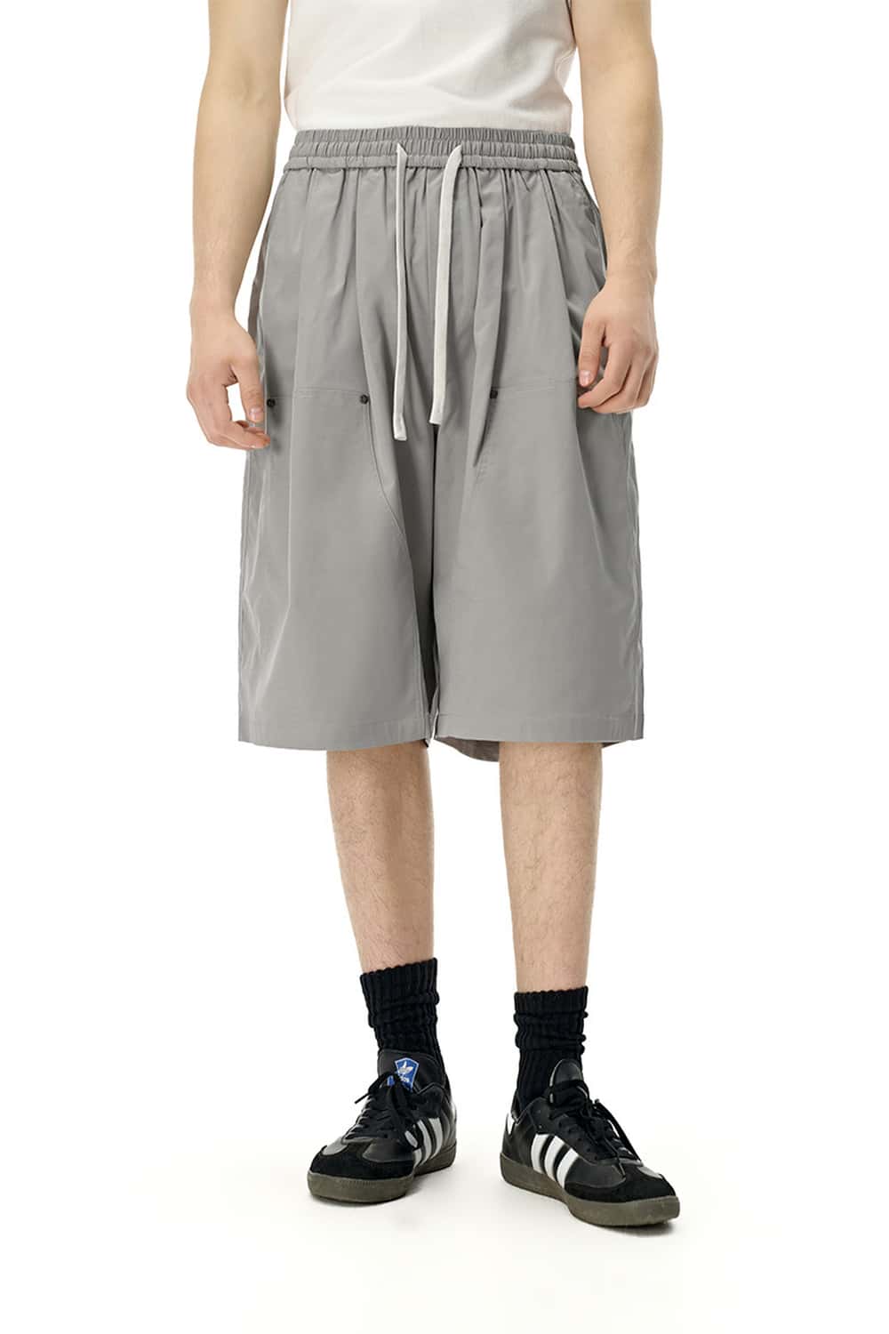 Rivet Detail Utility Long Shorts - Light Gray