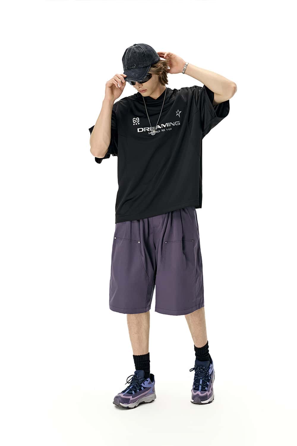 Rivet Detail Utility Long Shorts - Light Purple