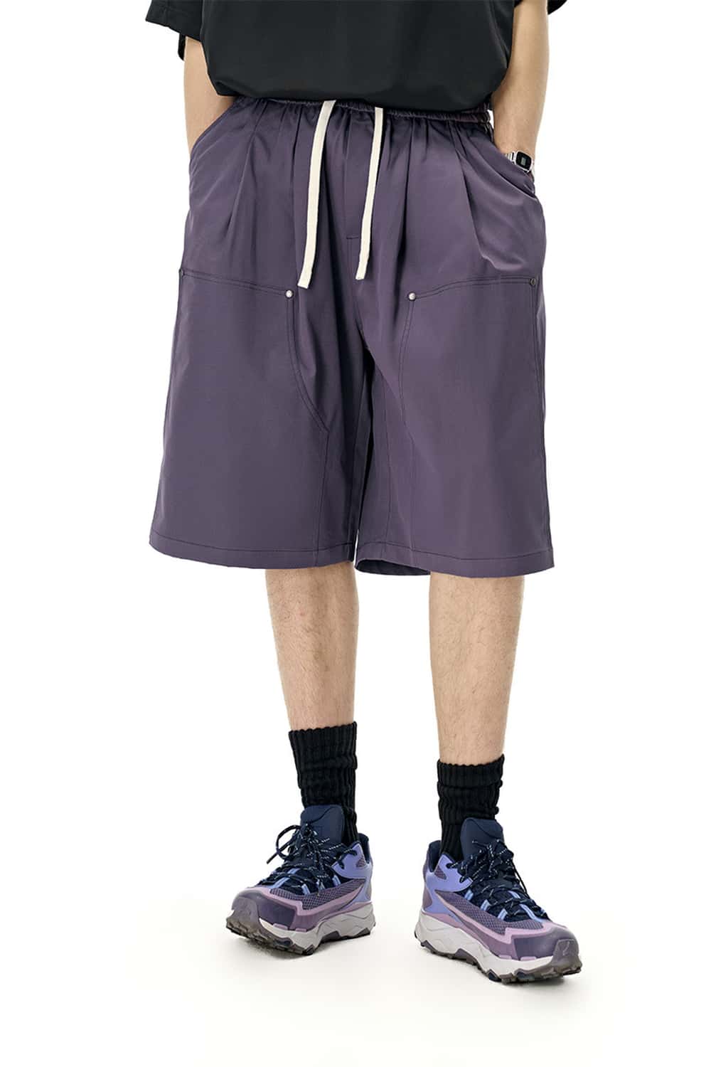 Rivet Detail Utility Long Shorts - Light Purple