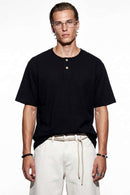 Relaxed Henley Cotton-Blend T-Shirt - Black
