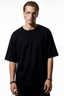 Relaxed Henley Cotton-Blend T-Shirt - Black