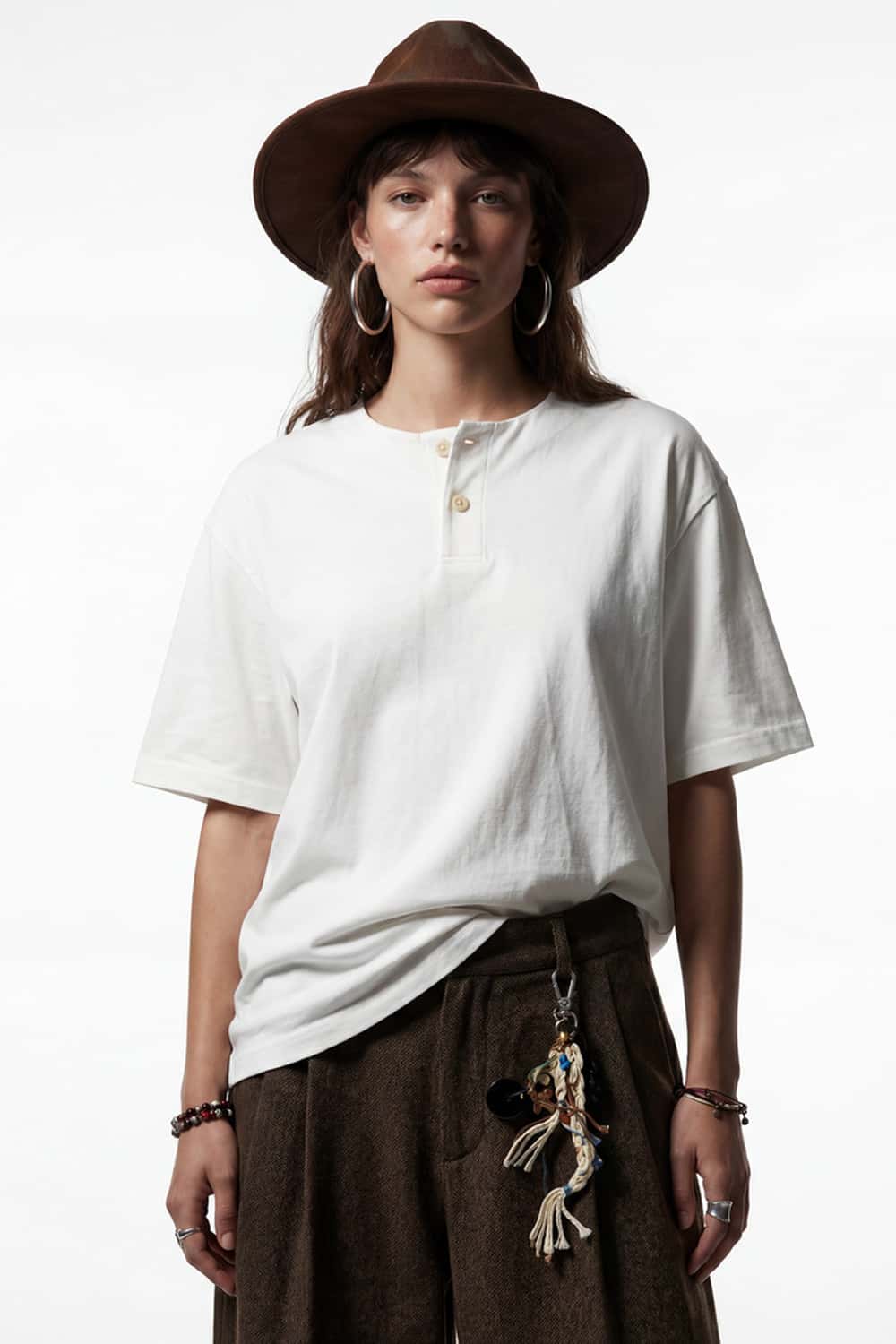 Relaxed Henley Cotton-Blend T-Shirt - Cream White