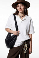 Relaxed Henley Cotton-Blend T-Shirt - Cream White