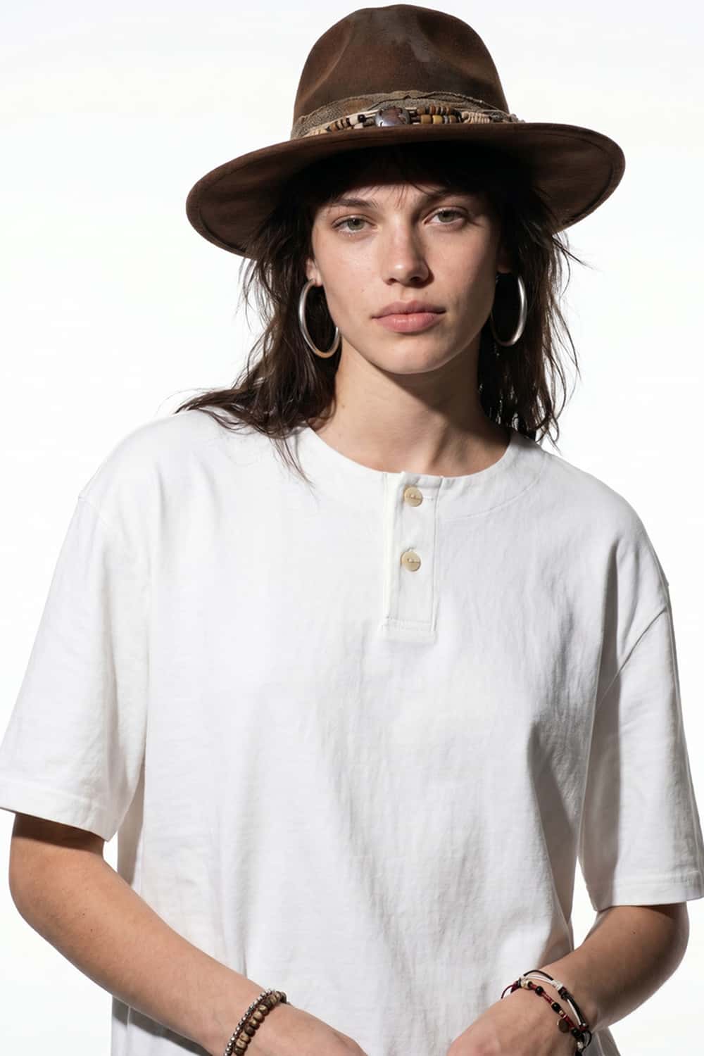 Relaxed Henley Cotton-Blend T-Shirt - Cream White