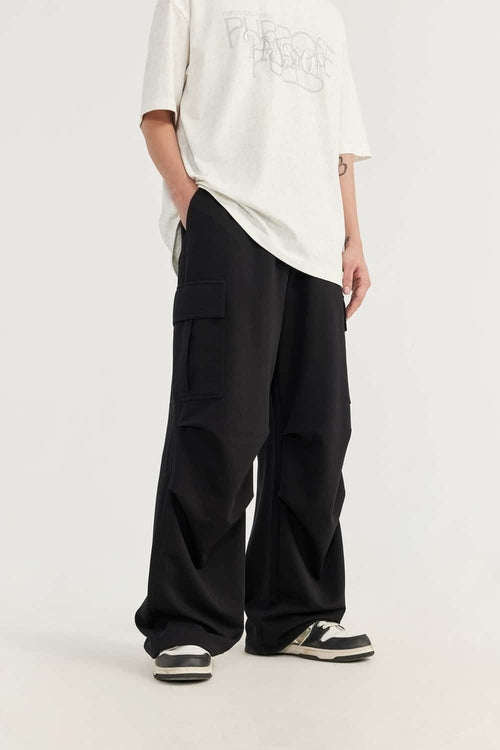 Wide-Leg Utility Knit Pants - Black