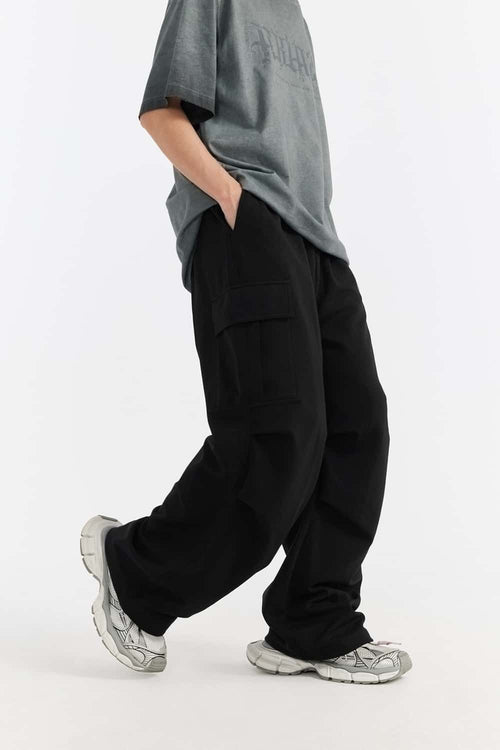 Wide-Leg Utility Knit Pants - Black