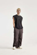 Wide-Leg Utility Knit Pants - Deep Burgundy Purple