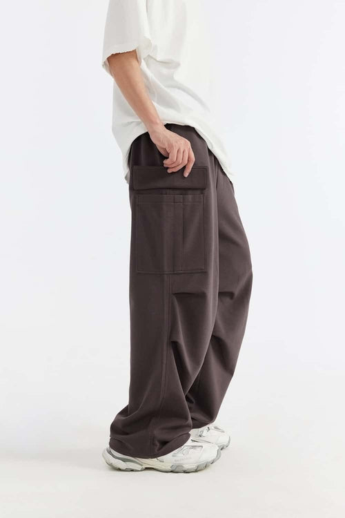 Wide-Leg Utility Knit Pants - Deep Burgundy Purple