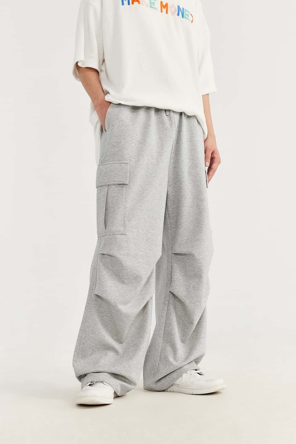 Wide-Leg Utility Knit Pants - Flower Gray