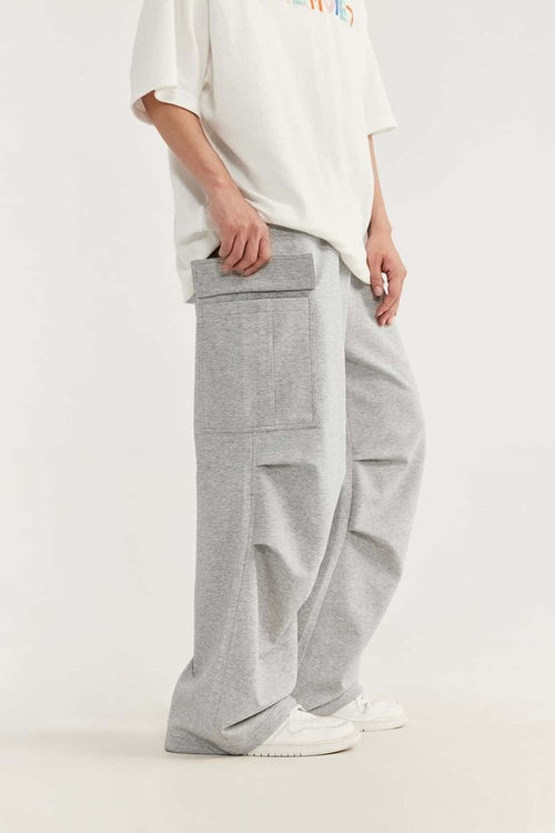 Wide-Leg Utility Knit Pants - Flower Gray