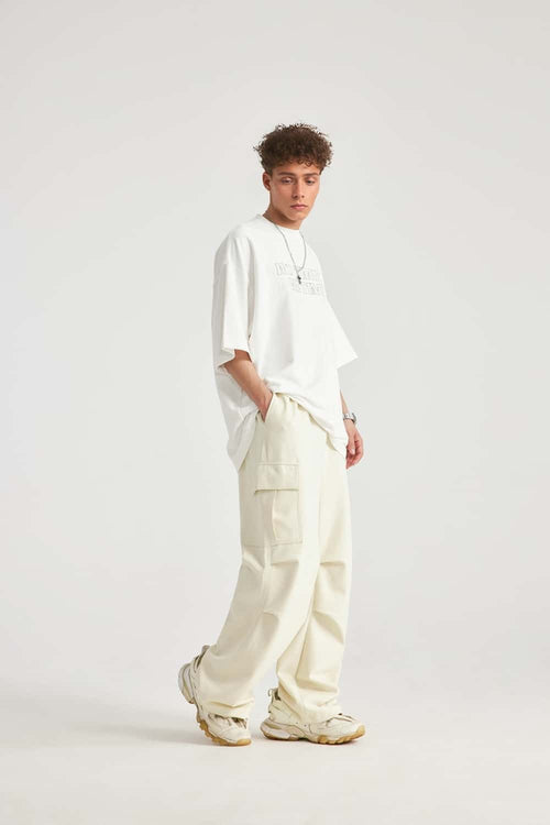 Wide-Leg Utility Knit Pants - Rice Apricot