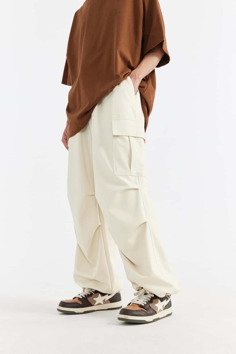 Wide-Leg Utility Knit Pants - Rice Apricot