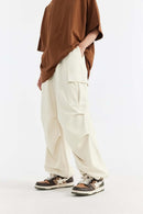 Wide-Leg Utility Knit Pants - Rice Apricot