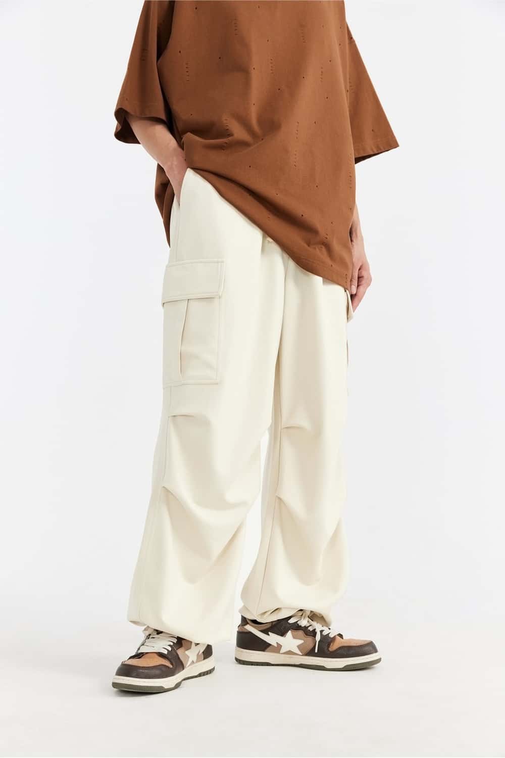 Wide-Leg Utility Knit Pants - Rice Apricot