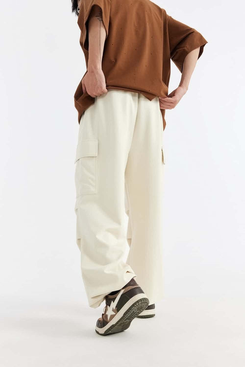 Wide-Leg Utility Knit Pants - Rice Apricot