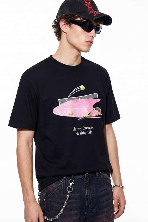 Tennis Graphic Relaxed T-Shirt - Black