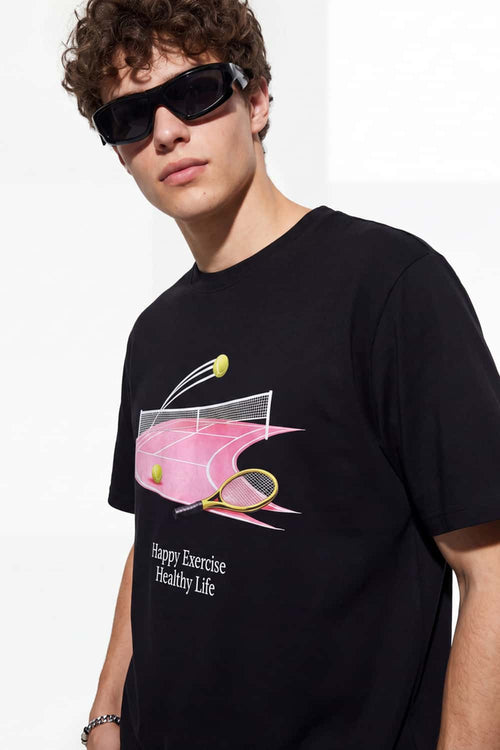 Tennis Graphic Relaxed T-Shirt - Black