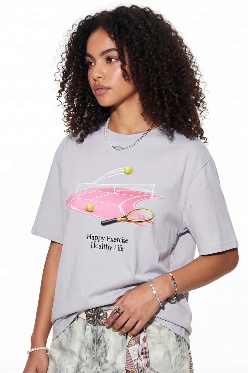Tennis Graphic Relaxed T-Shirt - Gray