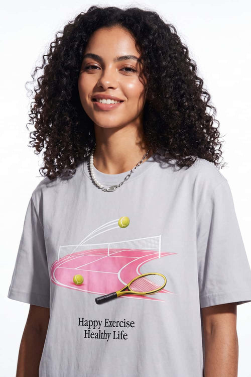 Tennis Graphic Relaxed T-Shirt - Gray