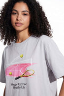 Tennis Graphic Relaxed T-Shirt - Gray