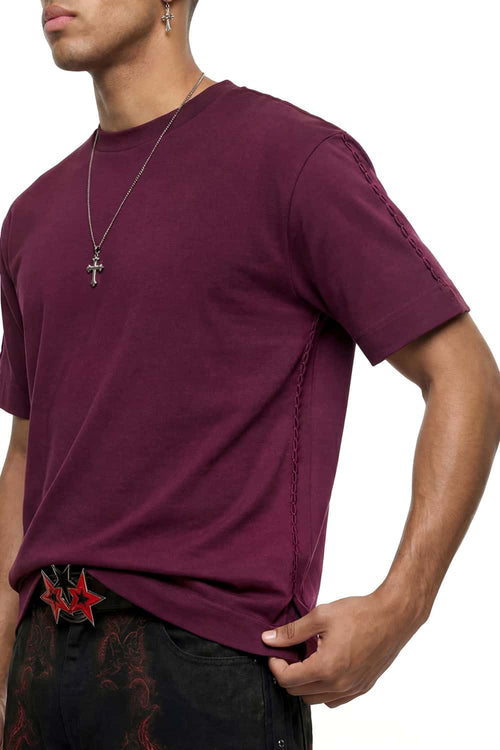 Embroidered Detail Cotton-Blend T-Shirt - Purple