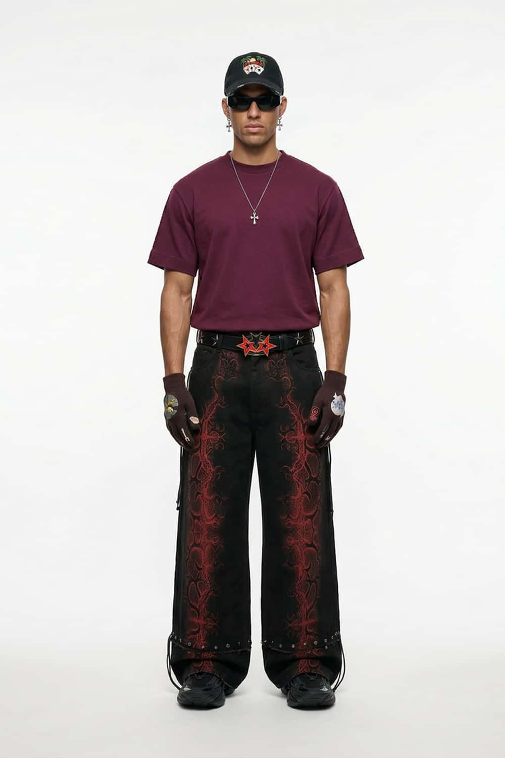 Embroidered Detail Cotton-Blend T-Shirt - Purple