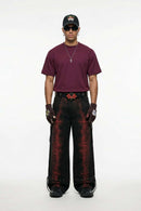 Embroidered Detail Cotton-Blend T-Shirt - Purple