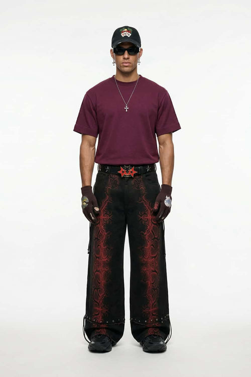 Embroidered Detail Cotton-Blend T-Shirt - Purple