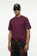 Embroidered Detail Cotton-Blend T-Shirt - Purple