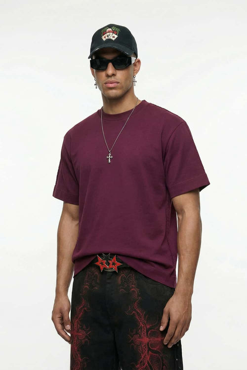 Embroidered Detail Cotton-Blend T-Shirt - Purple