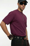 Embroidered Detail Cotton-Blend T-Shirt - Purple