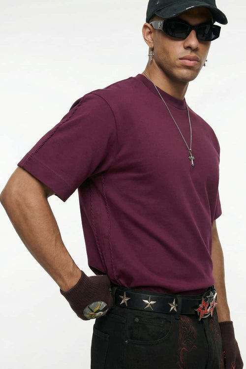 Embroidered Detail Cotton-Blend T-Shirt - Purple