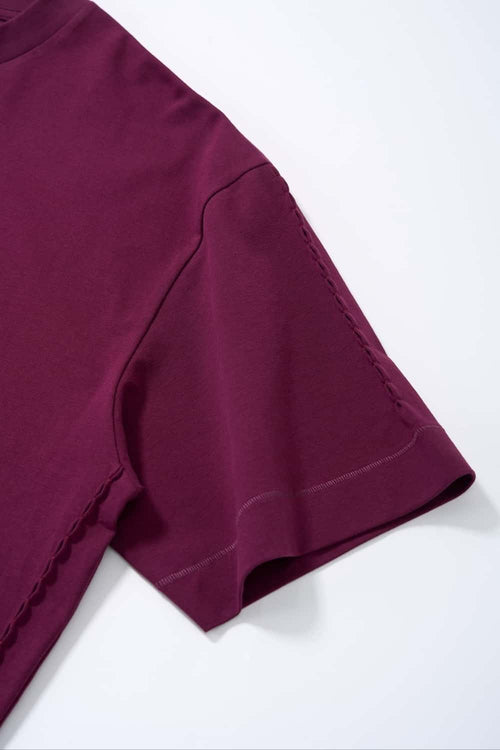 Embroidered Detail Cotton-Blend T-Shirt - Purple