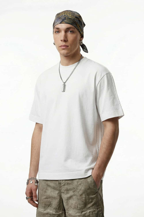 Embroidered Detail Cotton-Blend T-Shirt - White