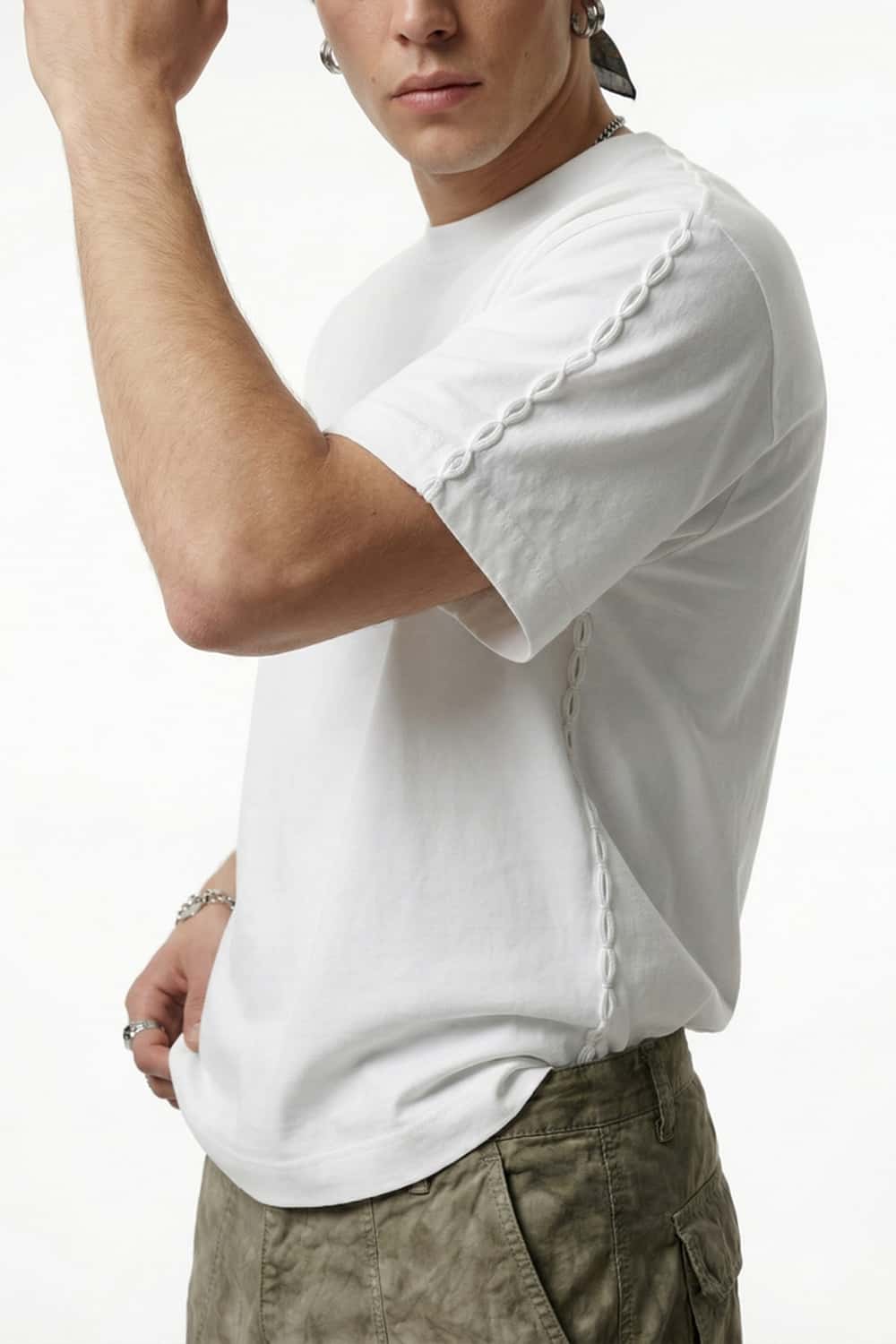 Embroidered Detail Cotton-Blend T-Shirt - White