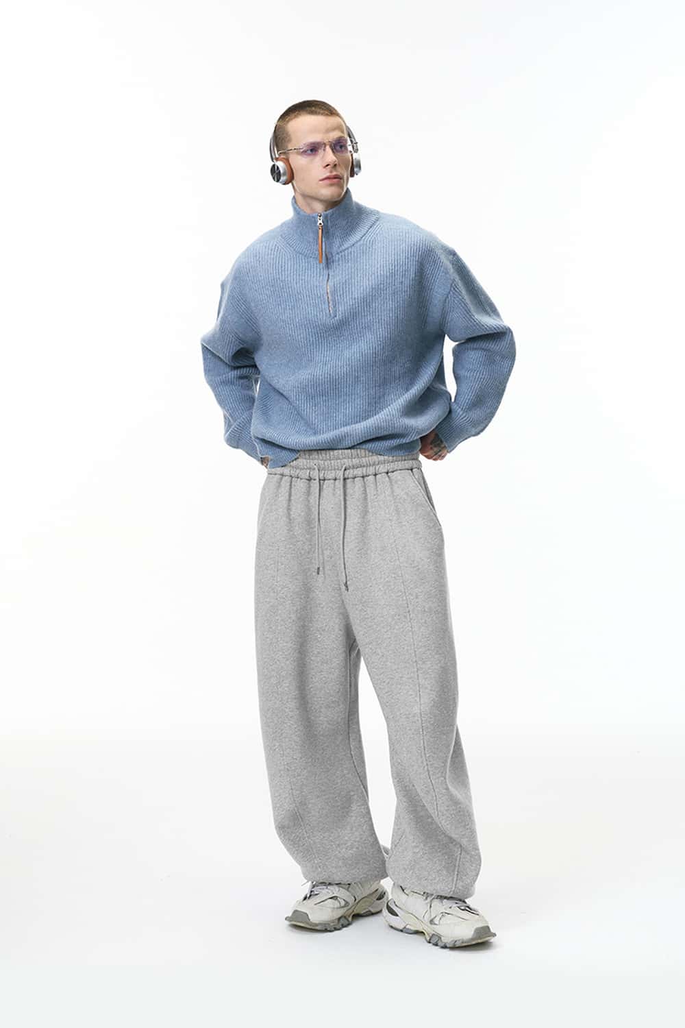Seamed Fleece Jogger Sweatpants - Flower Gray